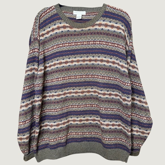 Preswick & Moore Other - VTG Earthy Men Large Sweater Fair Isle Geometric Stripe Cotton Blend USA Presick